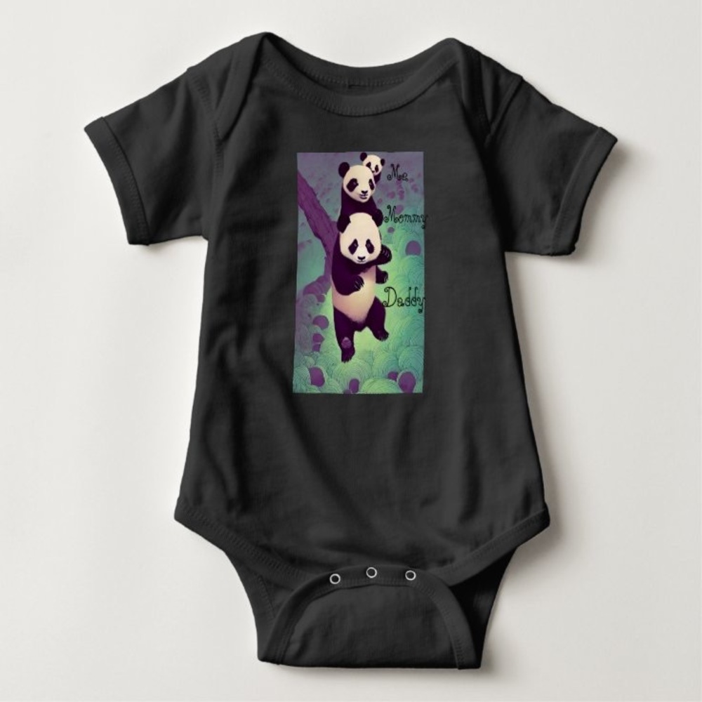 Daddy,mommy, baby matching set!! Design of three pandas in the middle.